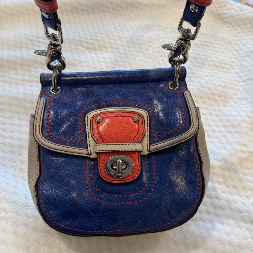Coach 21741 Mini Willis Cobalt Colorblock Leather Crossbody Bag